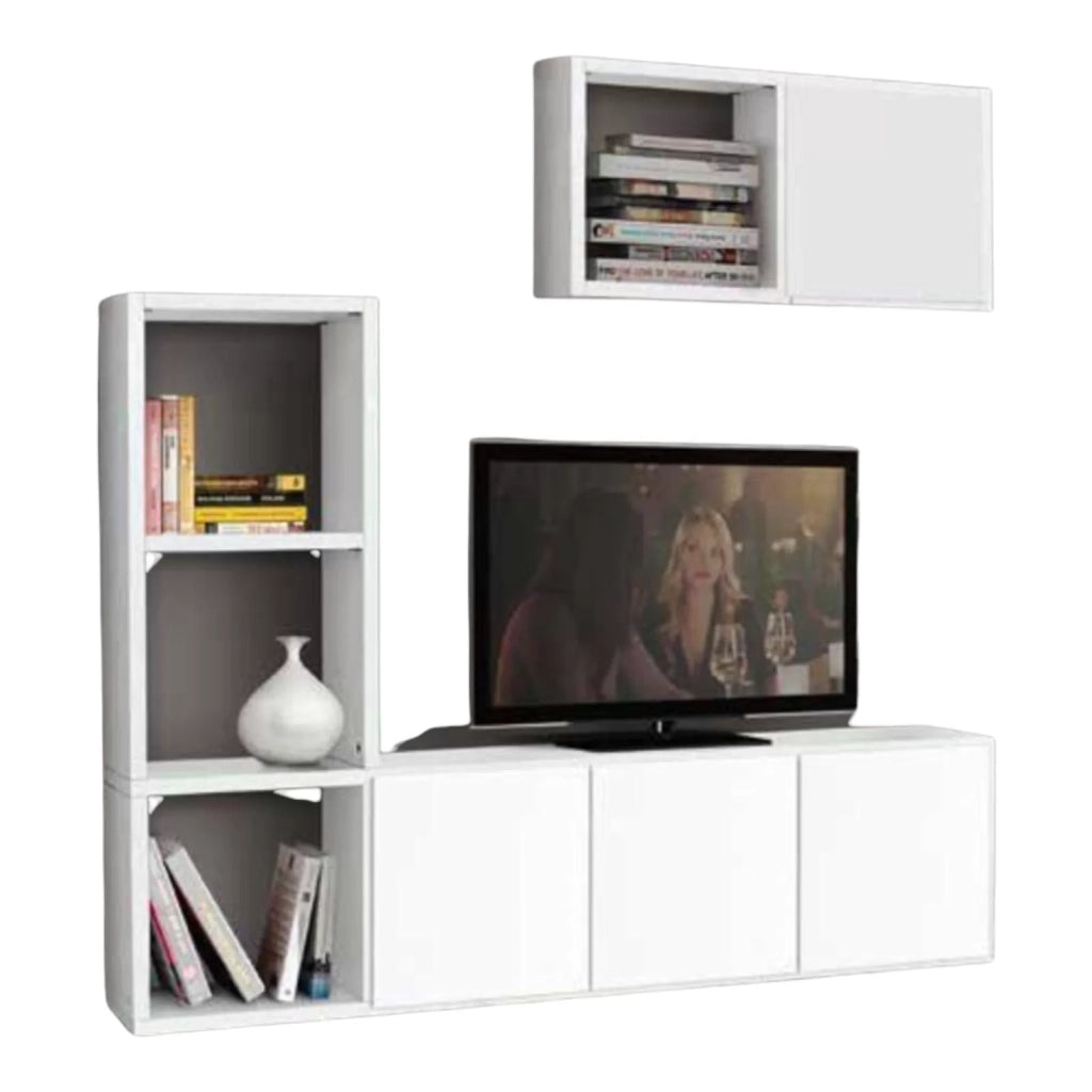 Libreria porta tv moderna bianca l.175 p.30 h.132