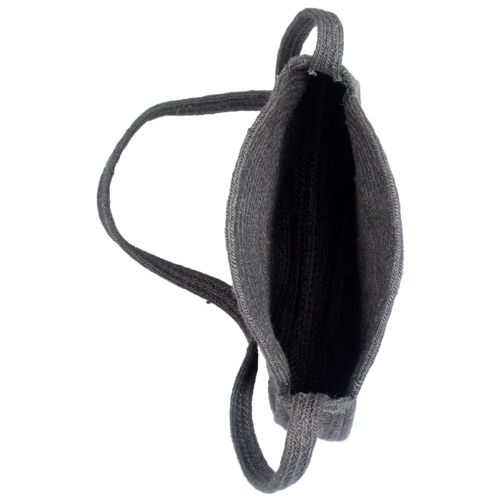 Borsa a Tracolla Rotonda Fatta a Mano in Juta Grigio Scuro 133827