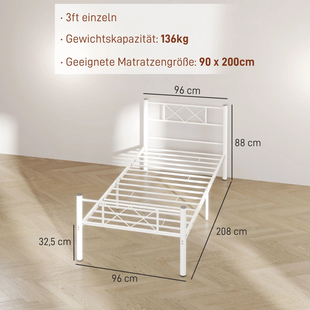 Letto singolo con testiera alta e contenitore ¨C Zephmum ¨C Acciaio bianco 90x200 cm
