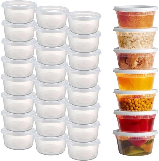 24 Set di Contenitori in Plastica, 430ml/12oz, Contenitori con Coperchi, Tazze per Deli e Contenitori per Cibo - Senza BPA, Riciclabili, Imprermeabili, Lavabili in Lavastoviglie, Resistenti al Microonde e al Congelatore