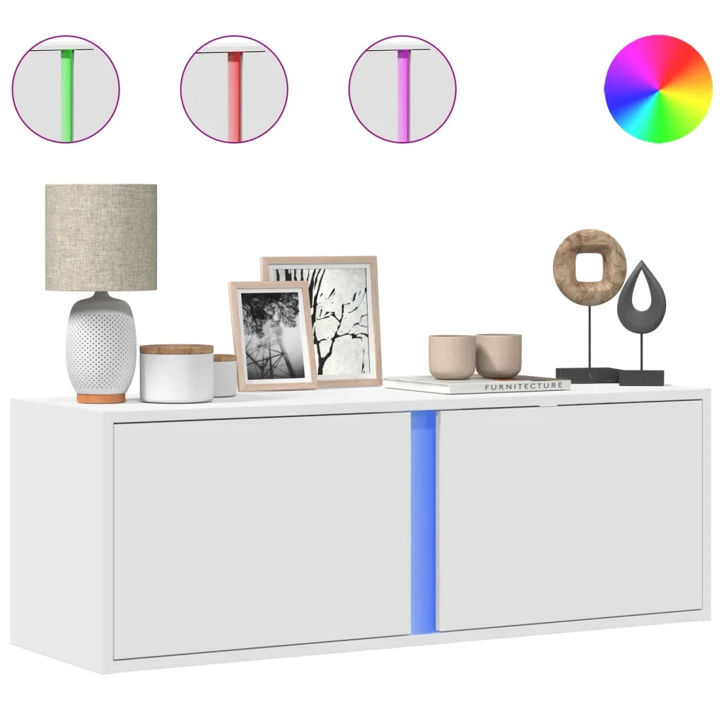 vidaXL Mobile TV a Parete con Luci LED Bianco 100x31x35 cm