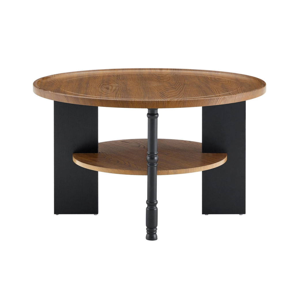 Set di 2 tavolini rotondi in MDF con rivestimento PVC; noce e nero
