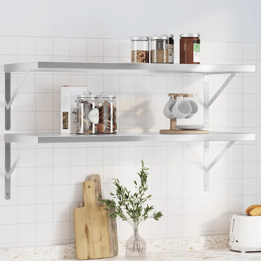 Mensole a Muro 2 pz 100x40x3 cm Argento in Acciaio Inossidabile
