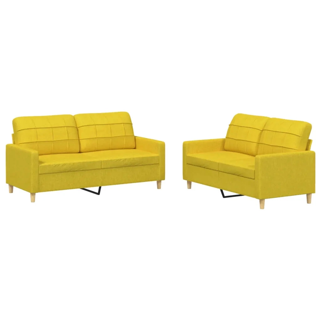 Set di Divani 2 pz con Cuscini Giallo Chiaro in Tessuto