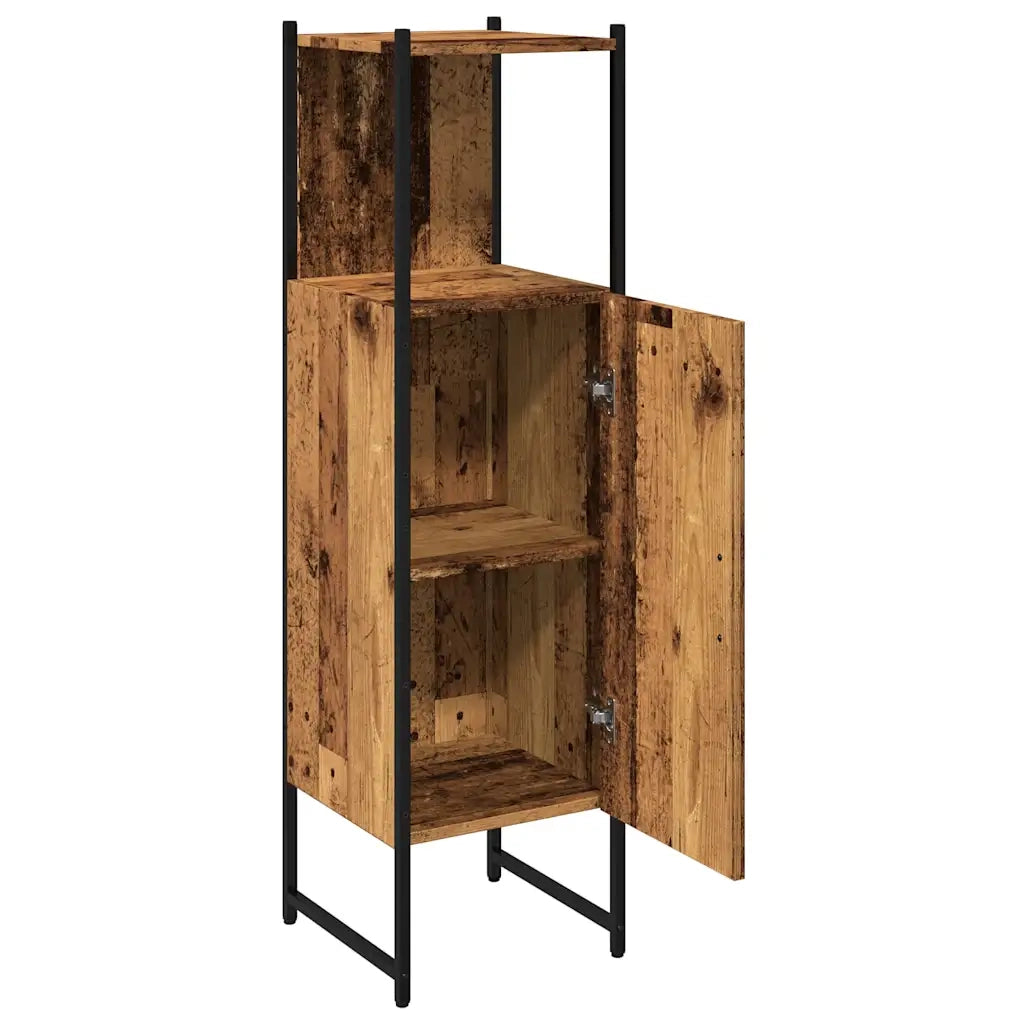Mobiletto da bagno salvaspazio di design 33 x 33 x 120 cm ampio spazio contenitivo finitura in legno di recupero 02_0051184