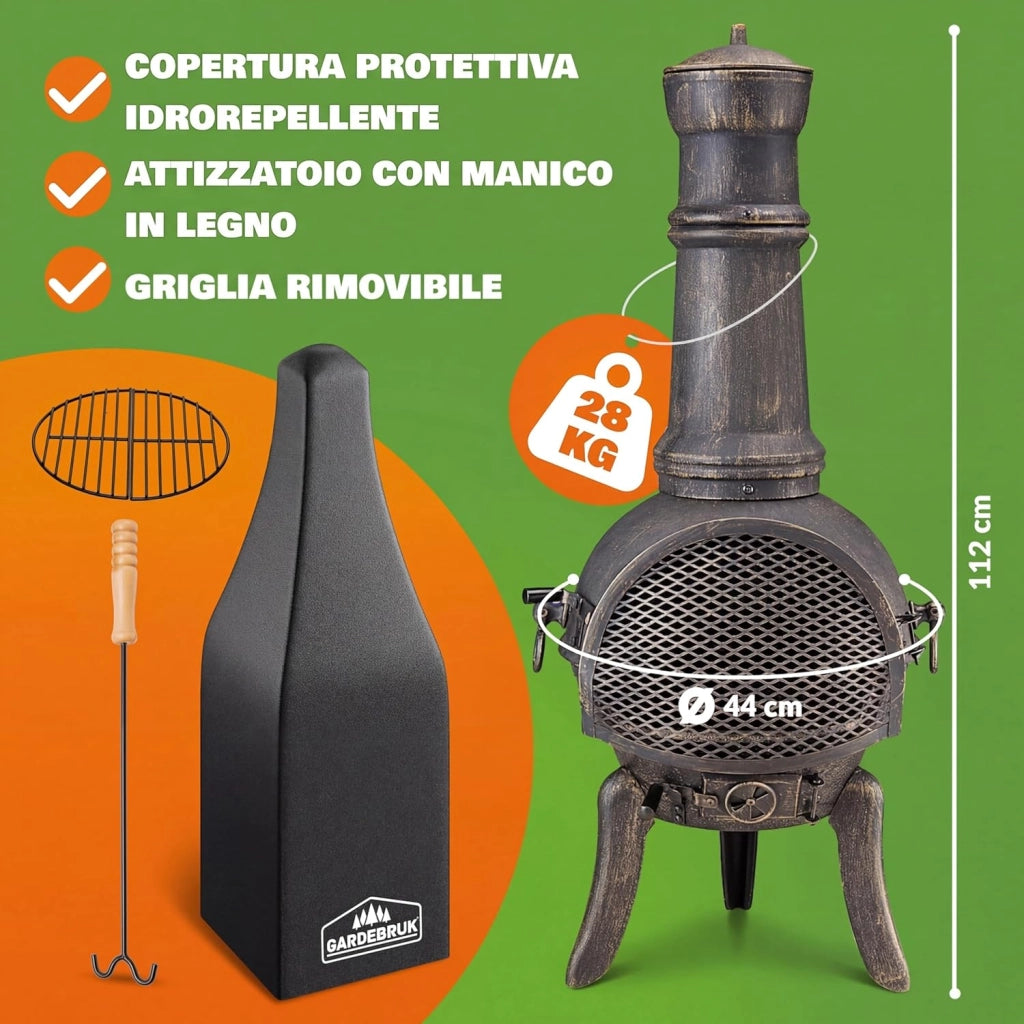 ® Stufa da Giardino Camino da Esterno Caminetto Ø44cm 112cm Riscaldamento Terrazza Braciere