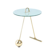 Tavolino Pendulum in Acciaio Oro e Vetro Marmo Bianco