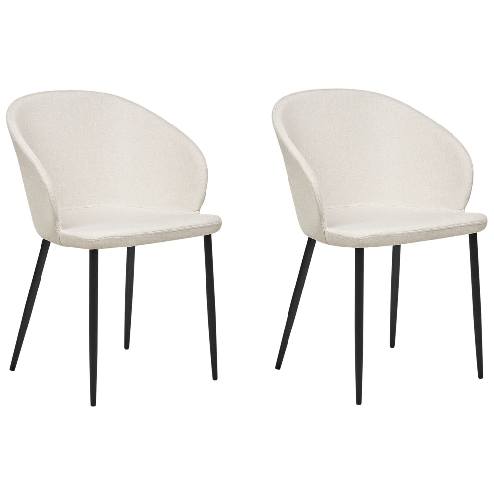 Set di 2 sedie da pranzo in tessuto beige chiaro imbottito con gambe nere Stile retrò Mobili per il soggiorno