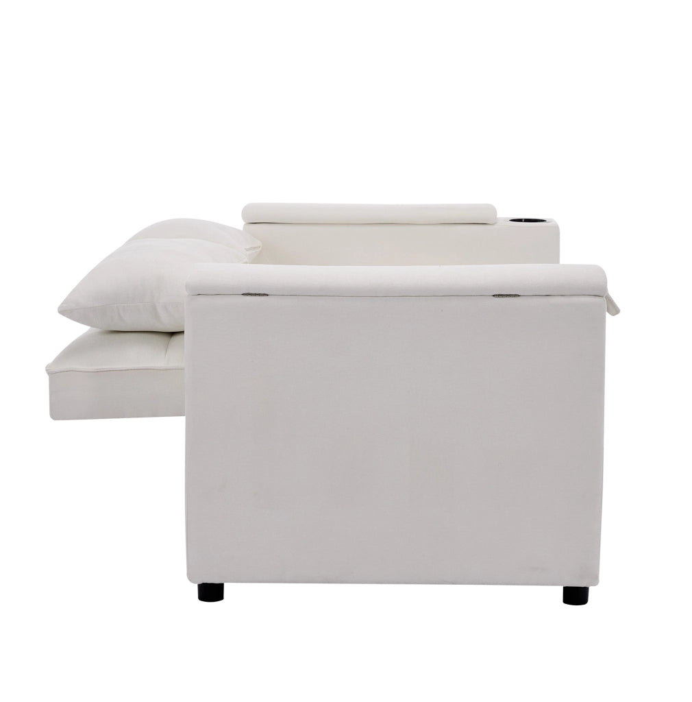 Divano letto con schienale regolabile; USB e Type-C in tessuto beige