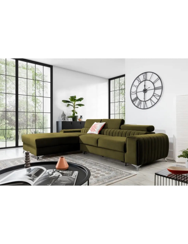 Divano ad angolo sinistro Verde oliva convertibile 3 posti JAYSON comfort modulabile