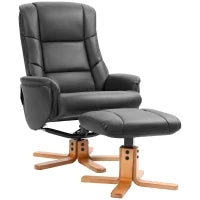 Poltrona Relax con Poggiapiedi, Funzione Lettura, Rivestimento in Ecopelle, fino a 150 kg, 71 x 84 x 102 cm, Nero