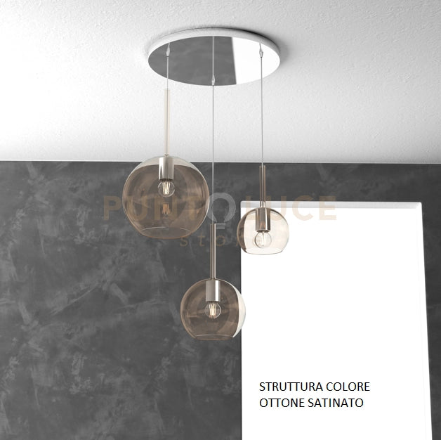 SOSP. OTTONE SAT. TONDA 3 LUCI VETRI (1 GRANDE+1 MEDIO+1 PICCOLO) TUTTI AMBRA 1155OS-S3 TMIX-AM