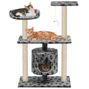 Tiragraffi albero per gatti cuccia per gatti peluche in sisal 95 cm grigio con motivo a impronta di zampa 3702235
