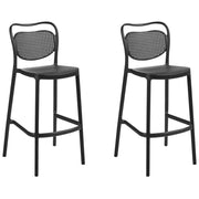 Set di 2 sedie da bar in plastica nera retrò resistenti alle intemperie per uso interno ed esterno