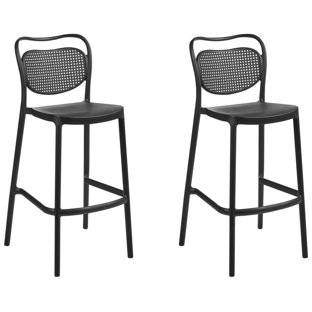 Set di 2 sedie da bar in plastica nera retrò resistenti alle intemperie per uso interno ed esterno