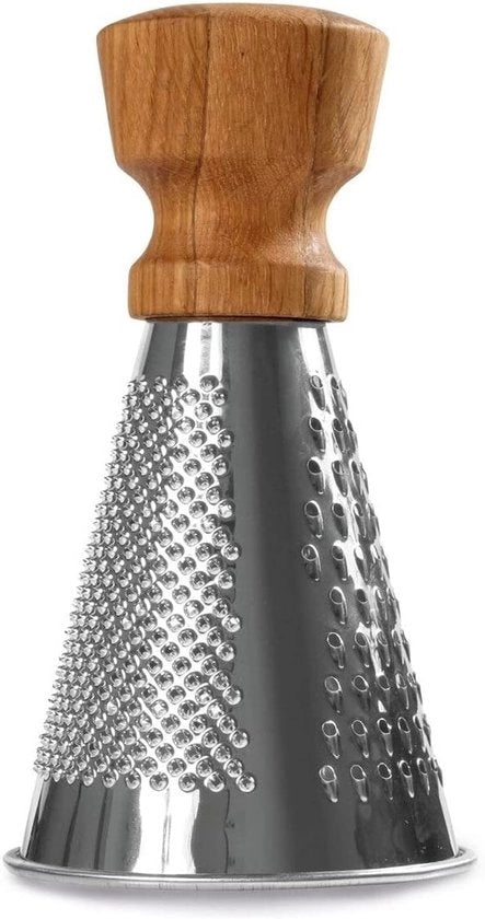 Mini Raspa per Formaggio con Maniglia in Legno di Quercia - Raspa Multifunzionale per Formaggio e Verdure