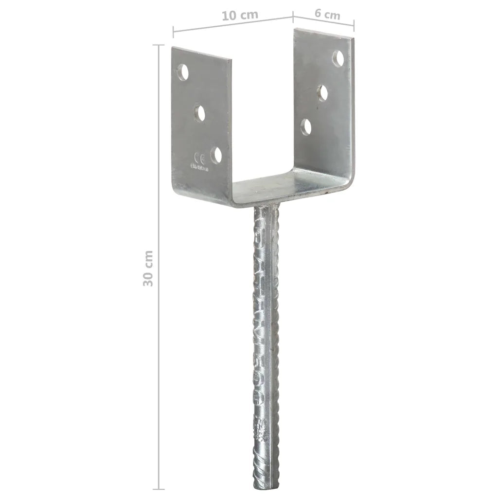 Picchetti per Recinzione 6 pz Argento 10x6x30cm Acciaio Zincato 145318