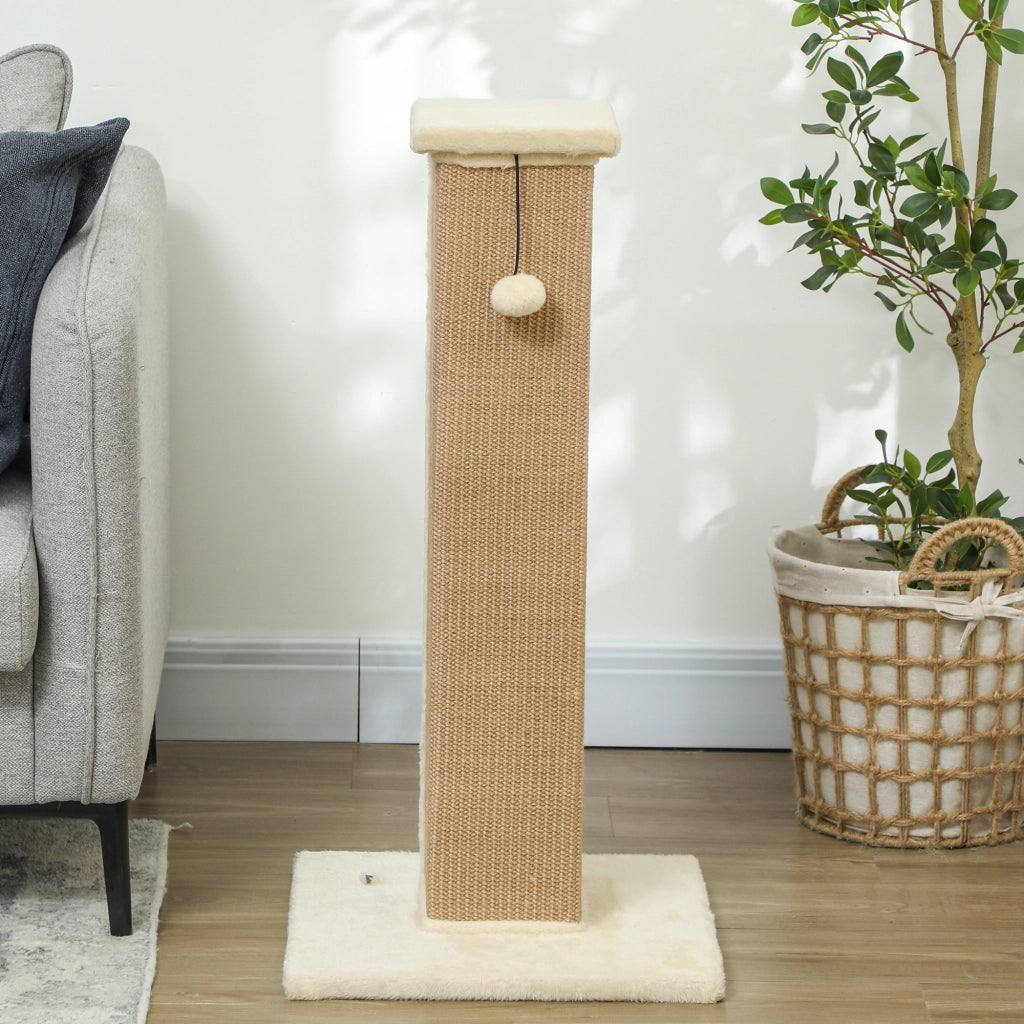 Tiragraffi per Gatti con Palo e Palla ¨C Minimal ¨C 41x41x81 Beige