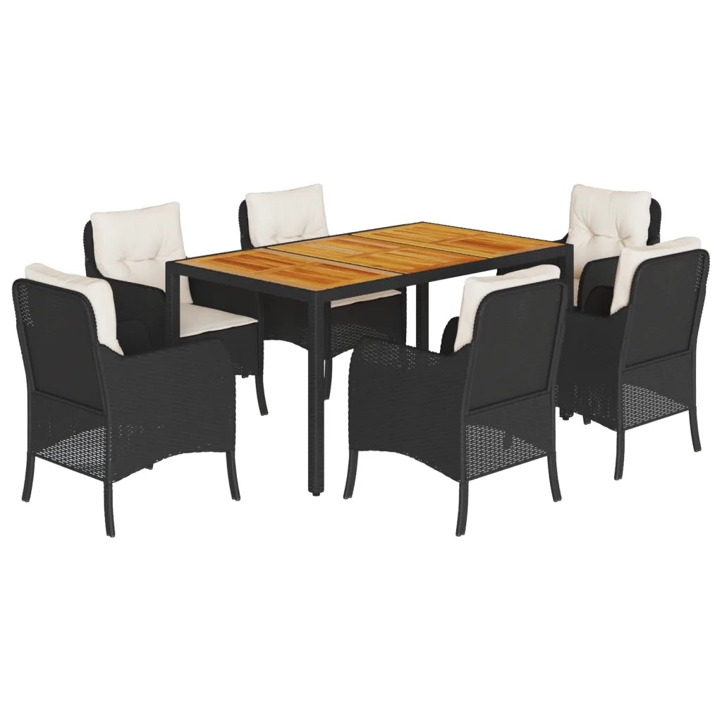 Set da Pranzo da Giardino 7 pz Nero con Cuscini in Polyrattancod mxl 110875