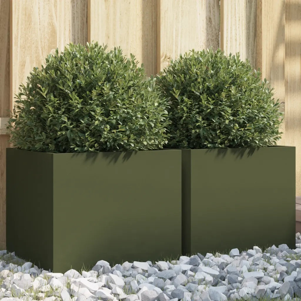 Fioriere da Giardino 2 pz Verde Oliva 32x30x29 cm in Acciaio 841542