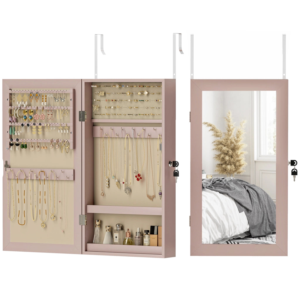 Specchio Cassettiera da Parete con Cassetti e Chiusura ¨C Zephmum ¨C Rosa e Beige
