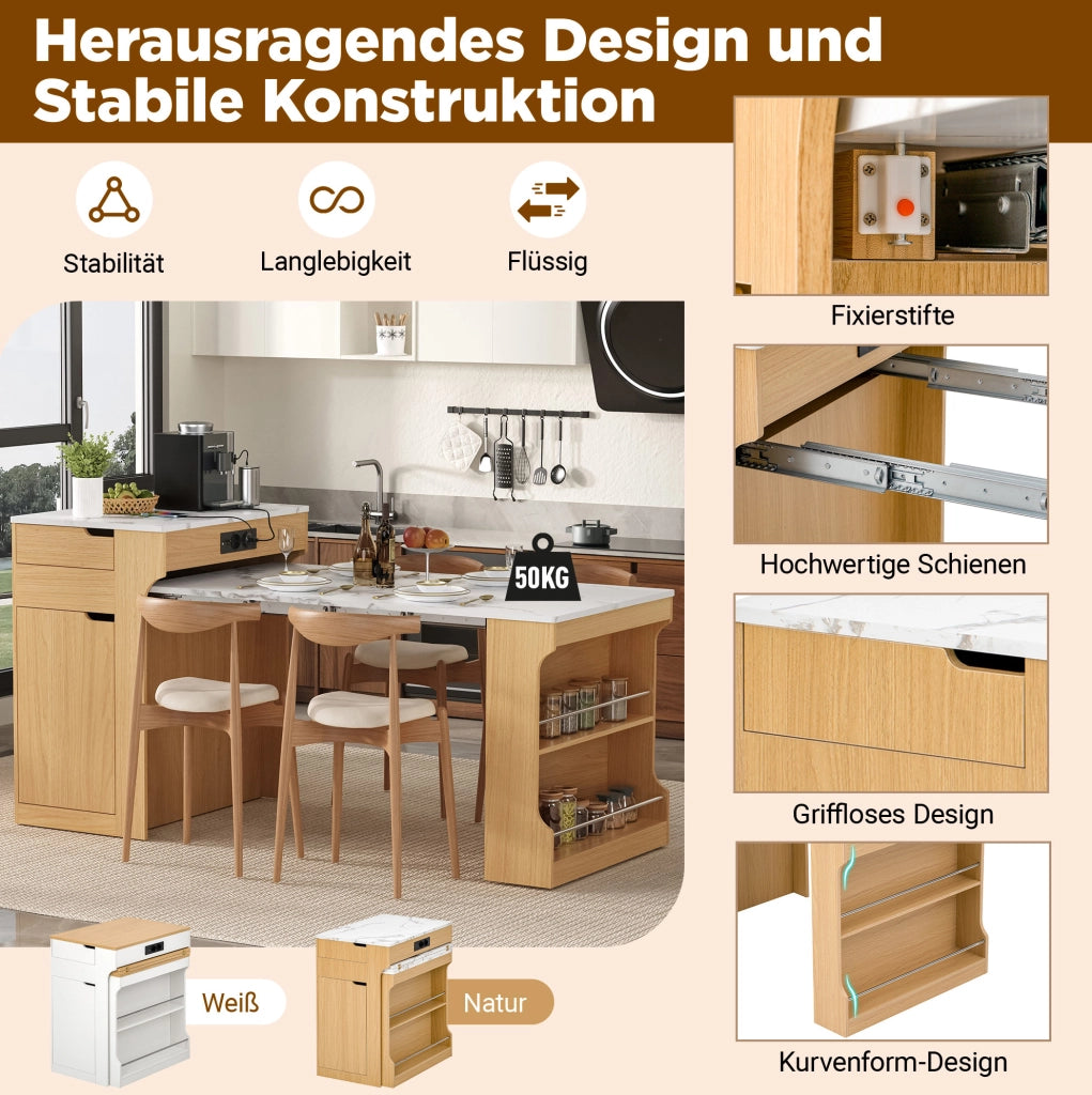 Mobile cucina multifunzione allungabile con prese e cassetti