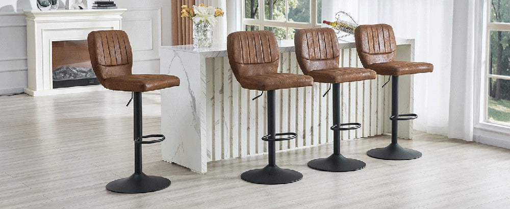 Sgabello da Bar Regolabile ¨C MINIMAL ¨C Girevole 360¡ã, Ecopelle Vintage, Marrone-Nero, Stile Industrial