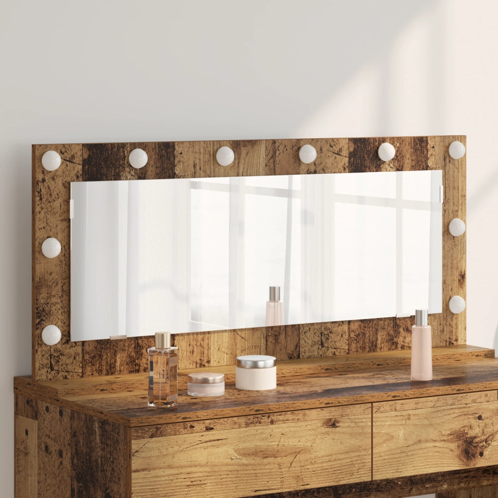 Specchio da toeletta con luci a LED in legno vecchio 100x45x18 cm