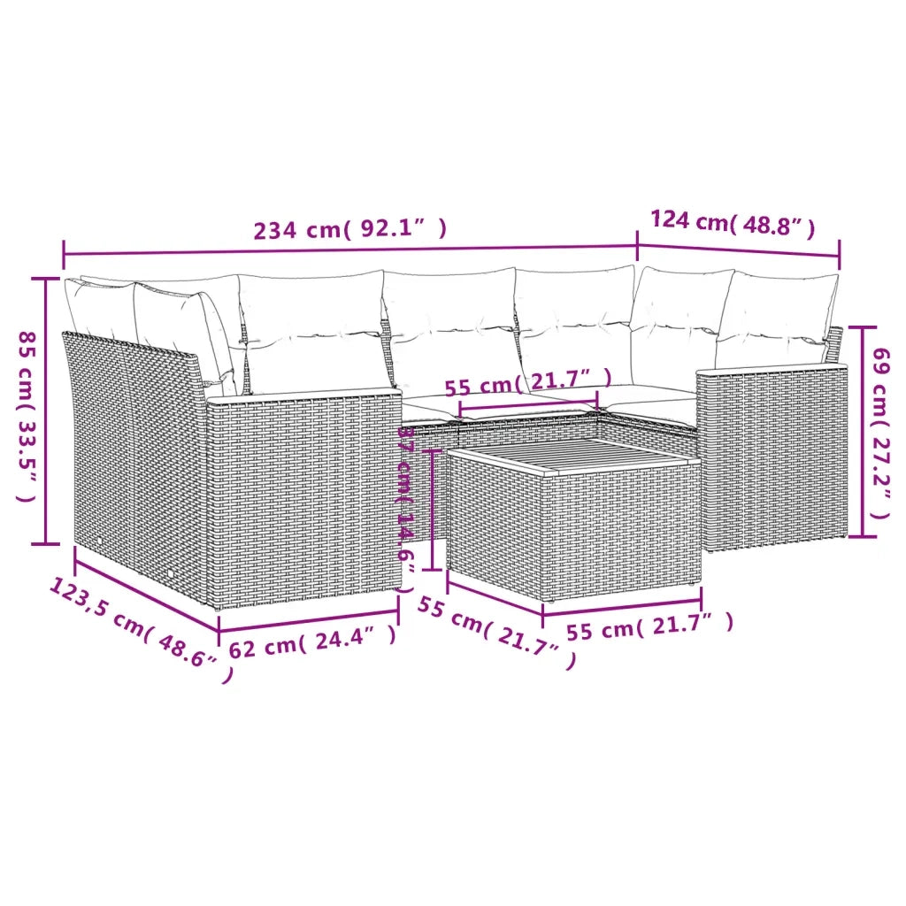 Set Divani da Giardino 7 pz con Cuscini Beige in Polyrattan