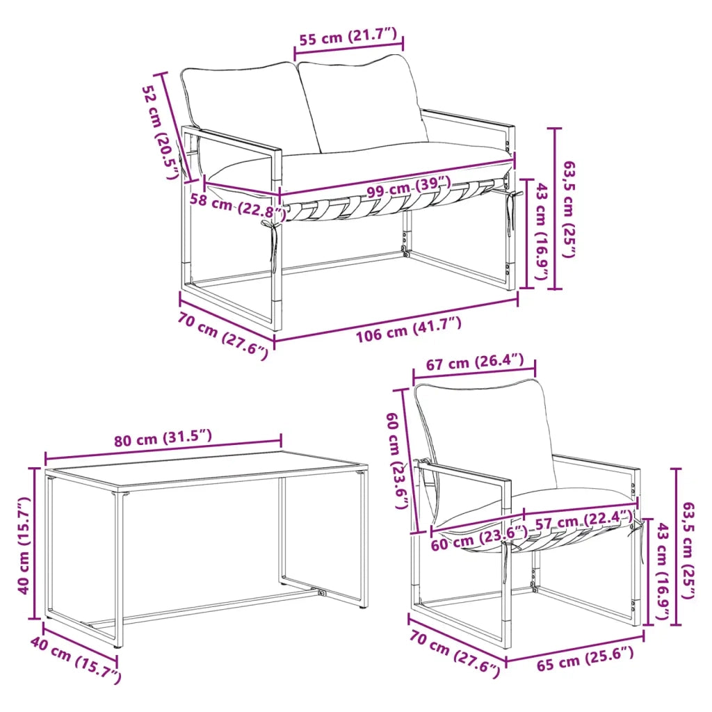 Set Divano da Giardino 4 pcs Nero e antracite Acciaio 3428164