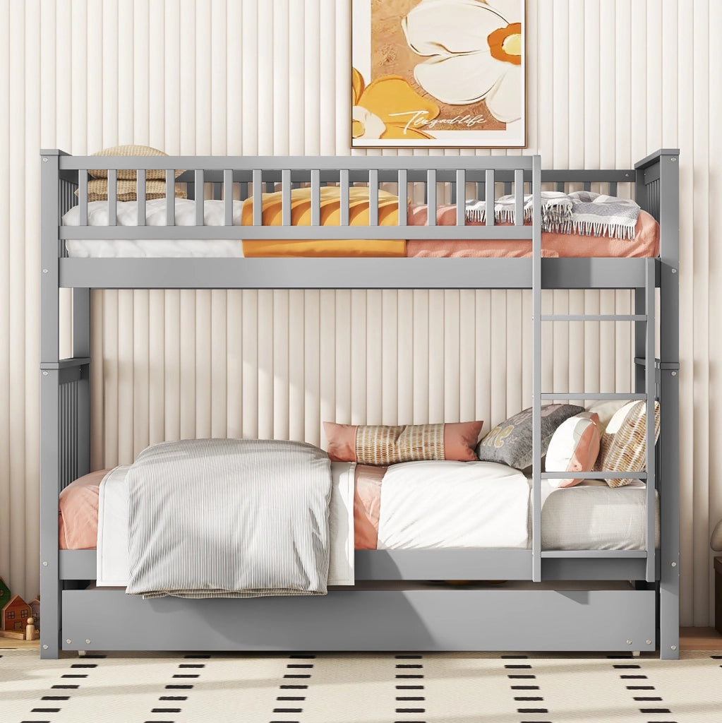 Letto a castello con letto estraibile 90x200 cm in pino e MDF; grigio