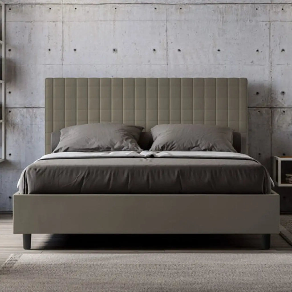 Letto matrimoniale con rete imbottito 160x210 similpelle cappuccino Sunny