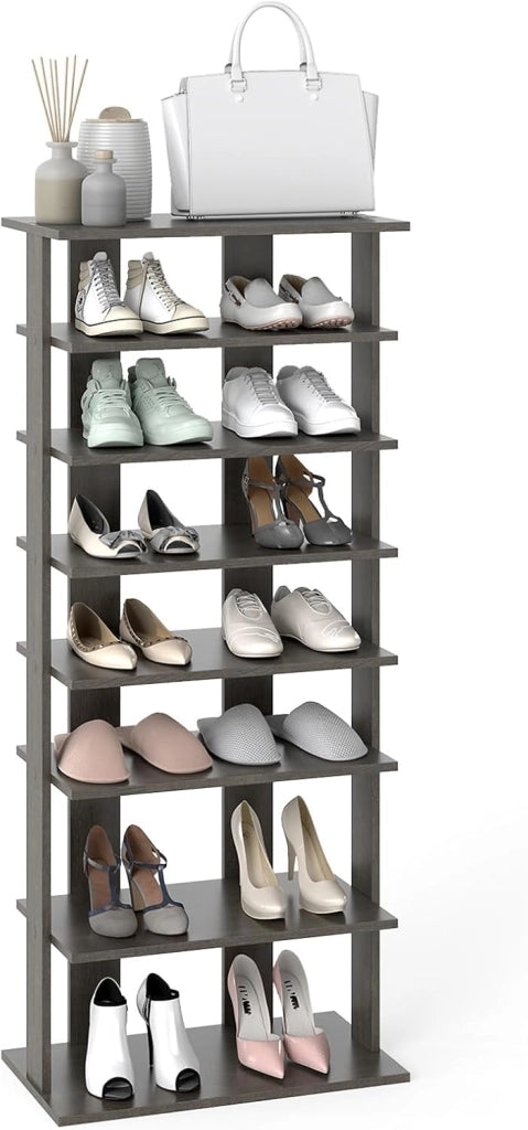 Scarpiera Verticale a 7 Livelli, Organizer per Scarpe in Stile Retrò, con Pannello Rimovibile, Scaffale per Scarpe per Corridoio Ingresso Armadio, 45x25x110 cm (Grigio)