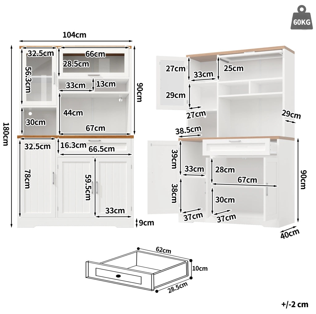 Credenza alta 104x40x180 cm con illuminazione LED; in MDF e metallo; bianca