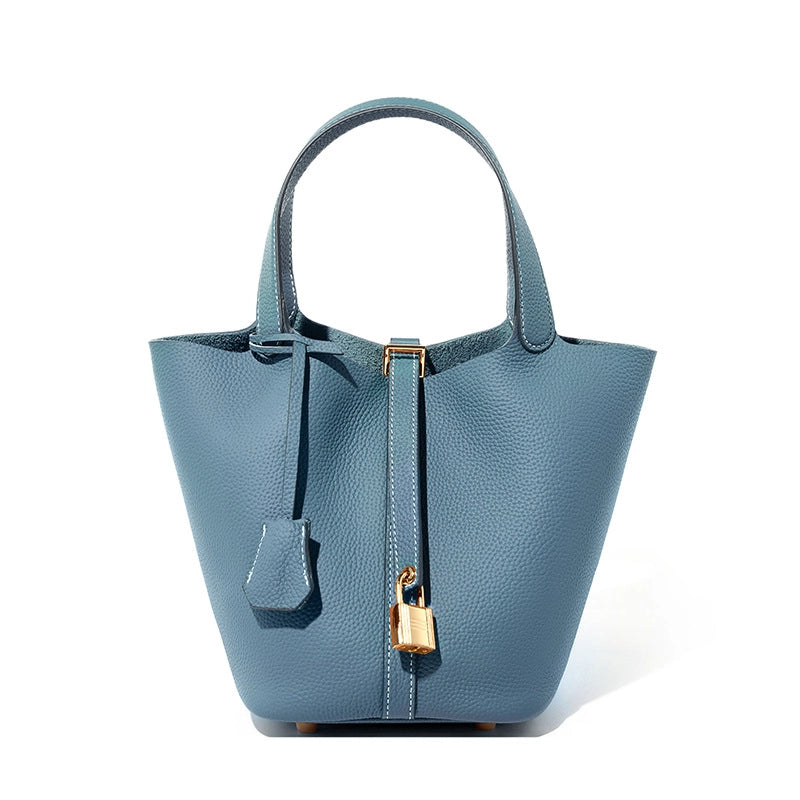 Borsa a mano da donna in vera pelle, a tracolla, a mano, a spalla, blu