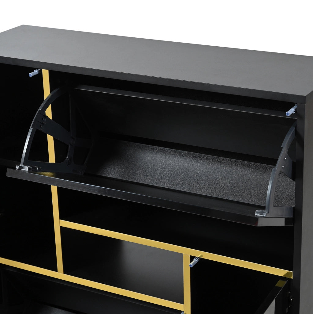 Scarpiera nera con frontale lucido; LED a 16 colori; 80 x 25 x 96 cm in truciolare