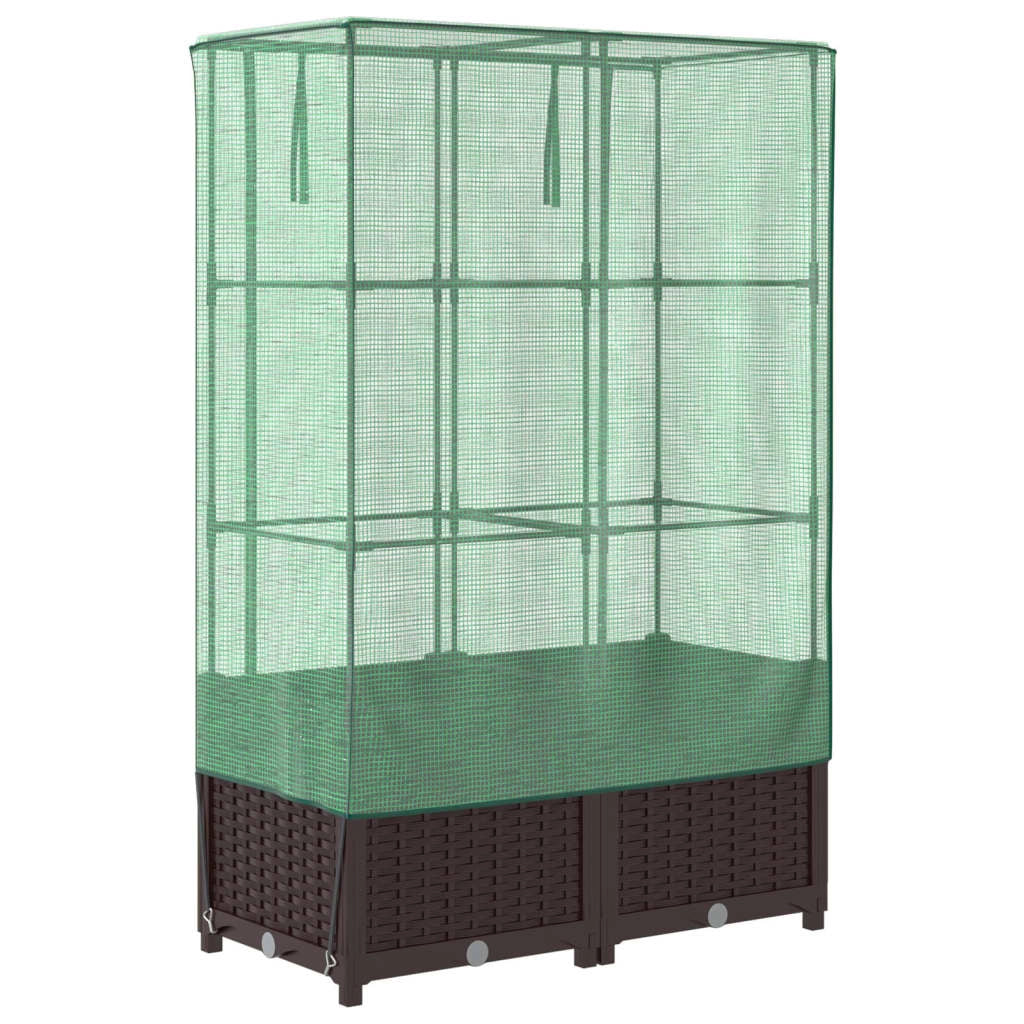 Aiuola rialzata/fioriera con copertura effetto rattan 80 x 40 x 138 cm Marrone 02_0038789