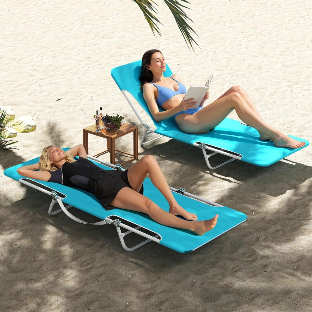 Set di 2 Lettini da Spiaggia Pieghevoli e Leggeri, Struttura Resistente Portata Massima 150 kg, Ideali per Spiaggia, Giardino e Cortile, 186 x 55 x 30 cm