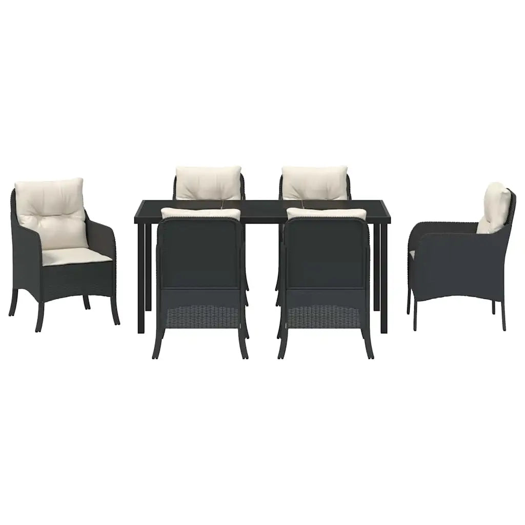 Set da Pranzo per Giardino con cuscino 7 pcs Nero polyrattan
