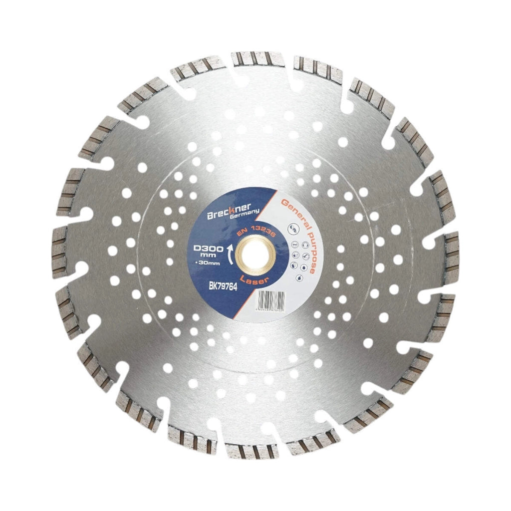 Disco diamantato turbo segmentato 300x30mm, segmento 10mm per cemento armato, pavimentazioni, archi, pietra dura Breckner Germany