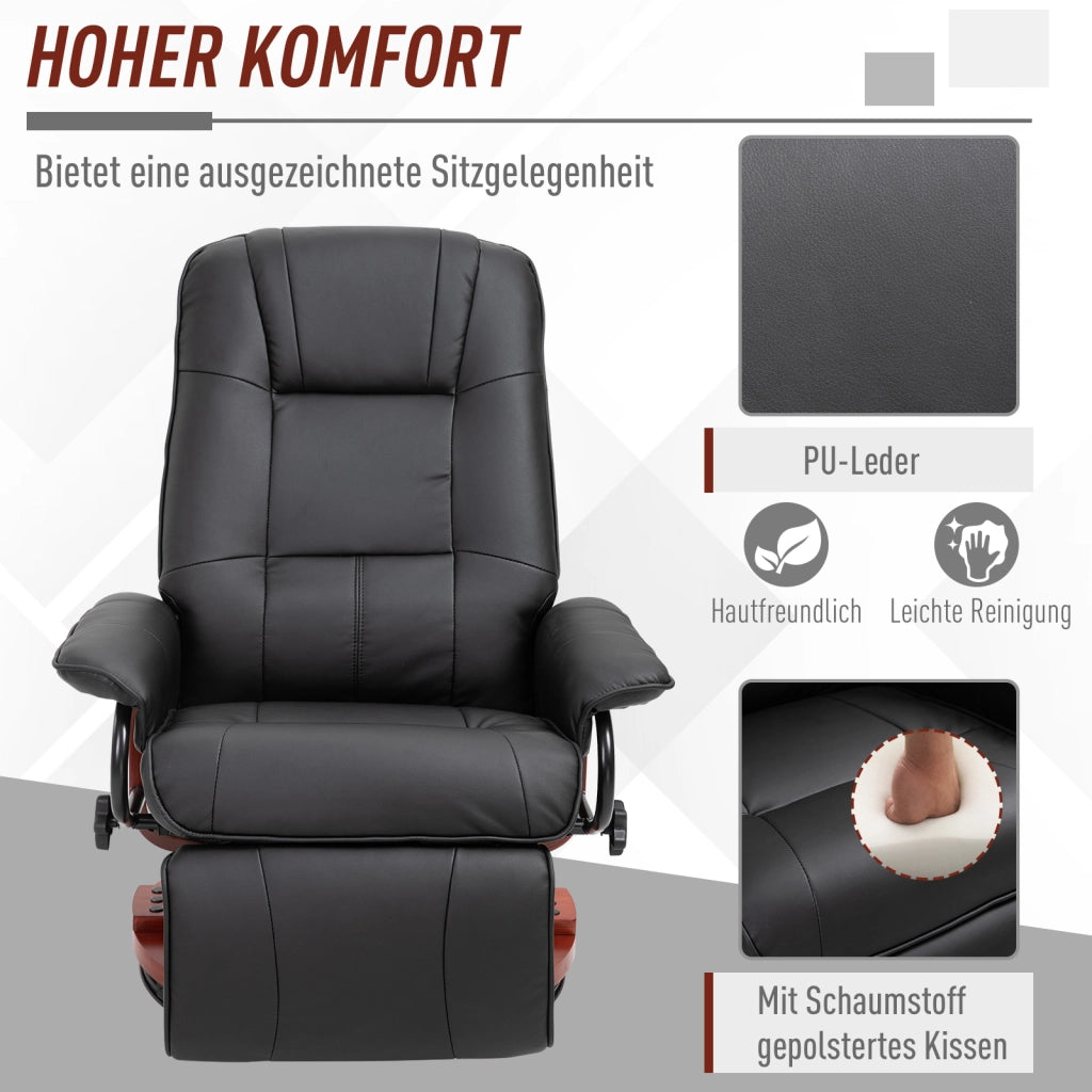 Poltrona Relax Massaggiante Reclinabile 360' Girevole ¨C zephmum ¨C Pelle Nera 78x87x100 cm