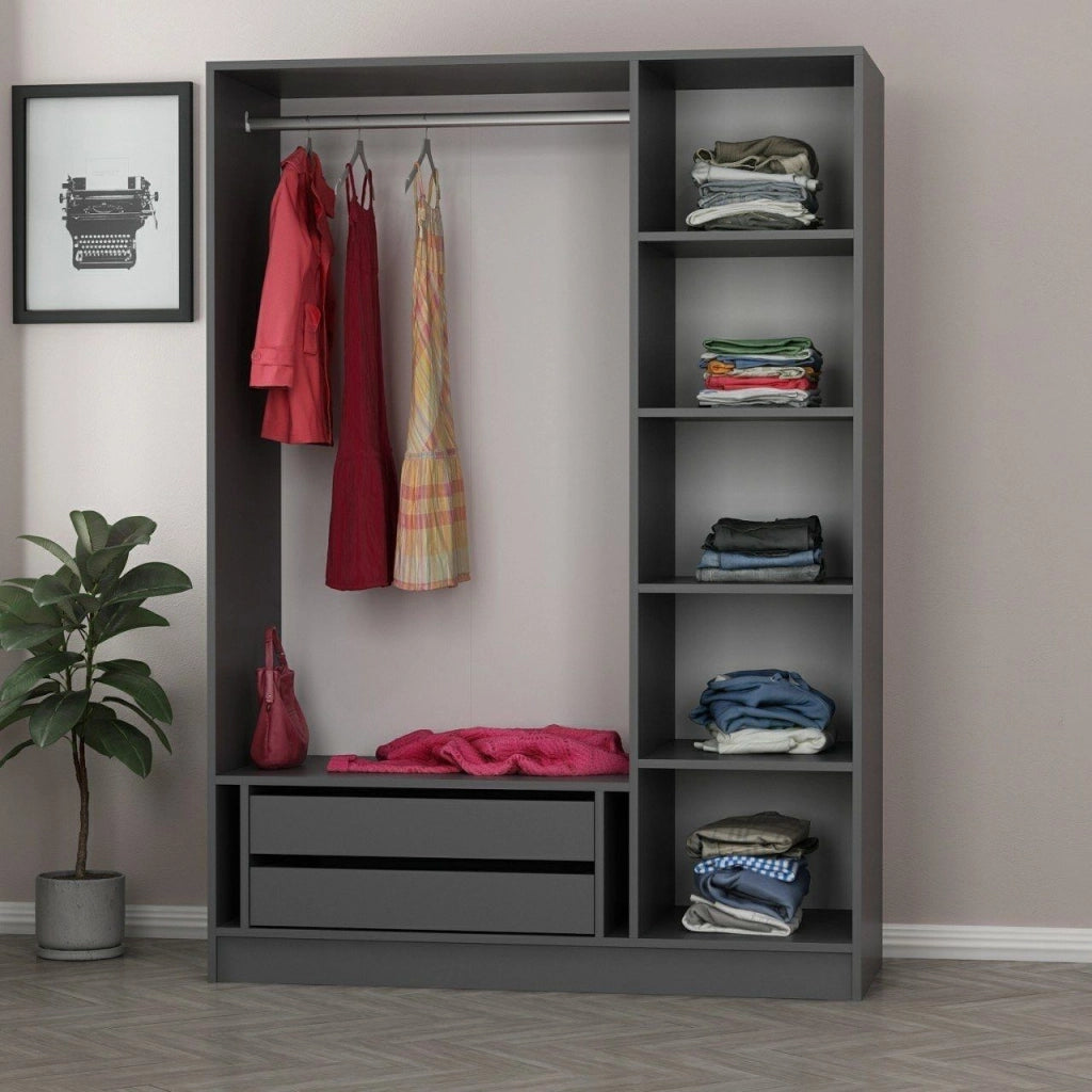 Armadio Camera da Letto Gerrei, Guardaroba 3 Ante Appendiabiti, 135x52 cm Nero Antracite