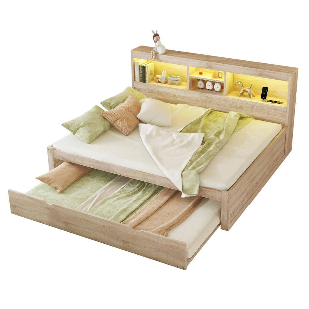 Letto Estraibile 140x200 cm; con Presa; USB; Lampada; Vano Laterale; Naturale