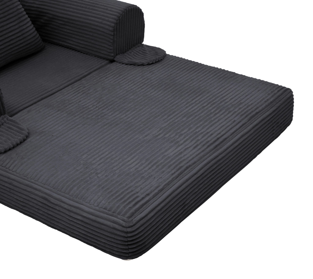 Divano letto singolo convertibile in tessuto corduroy con funzione letto, cuscino e design salvaspazio, grigio