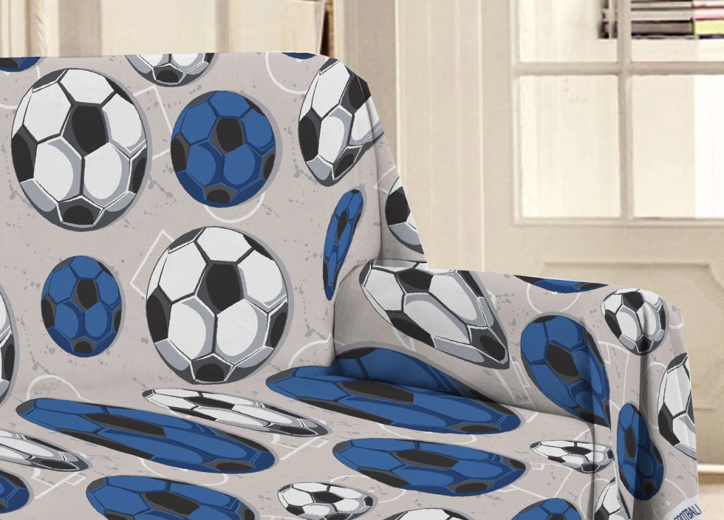 Telo Arredo Multiuso Linea Pensieri Delicati In 100% Cotone Disegno Calcio - Matrimoniale - Blu