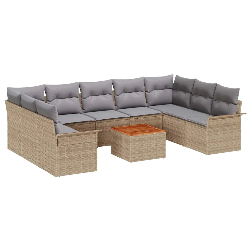 Set Divano da Giardino con cuscino 10 pcs Beige polyrattan