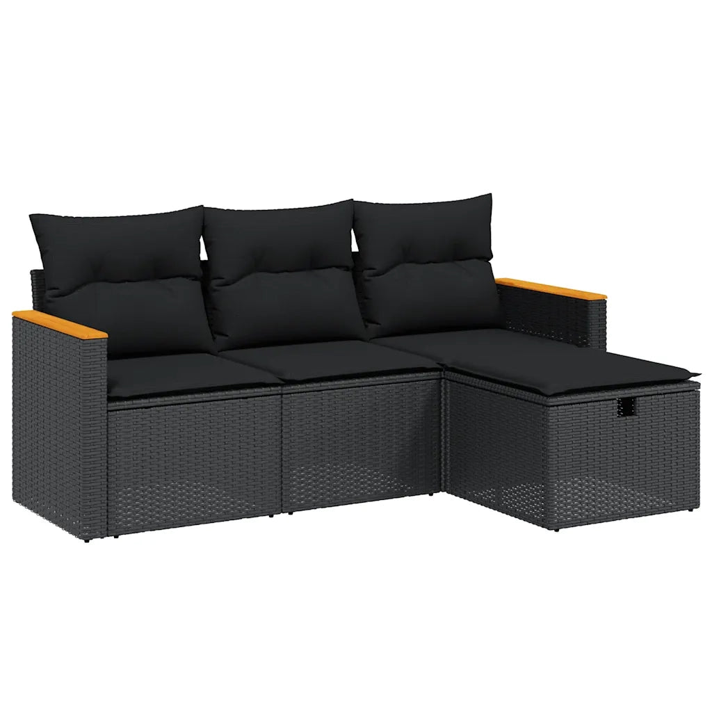 Set Divani da Giardino 4 pz | Set Salotto da Giardino con Cuscini Nero in Polyrattan