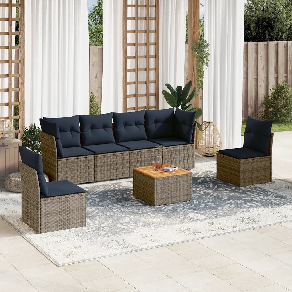Set Divani da Giardino 7 pz con Cuscini Grigio in Polyrattan 3255886