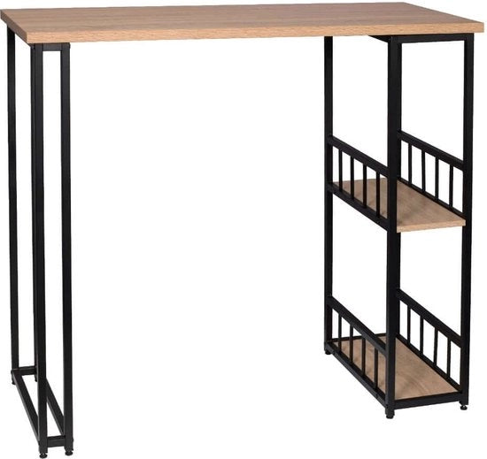Bartafel Reclinabile Quadrata con Spazio di Deposito - Bartafel per Interno e Esterno - Metallo e Legno - Nero/Legno di Quercia chiaro, 120 x 50 x 105