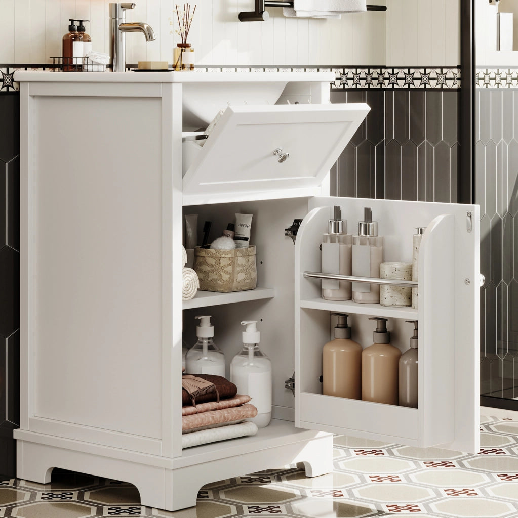 Mobile lavabo 51x46x87 cm con ripiano regolabile e lavabo integrato in MDF e ceramica bianco